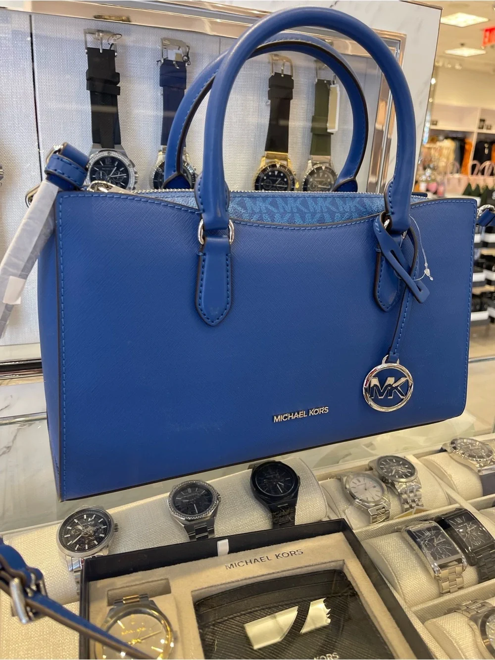 MICHAEL KORS Arden Md Top-Zip EW Leather Tote Crossbody Satchel  Galaxy Blue NWT